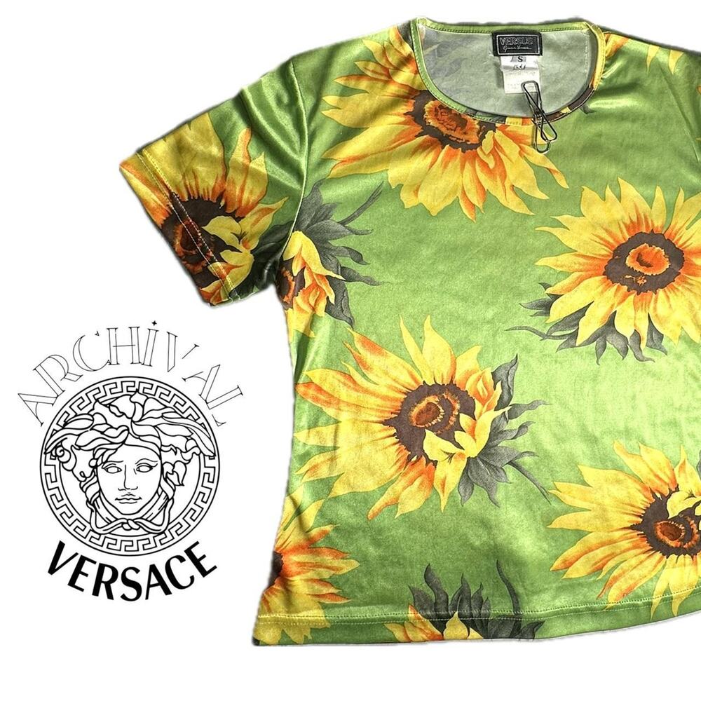 Rare Vintage Versus Versace Cotton Sunflower Tee - Size Small
